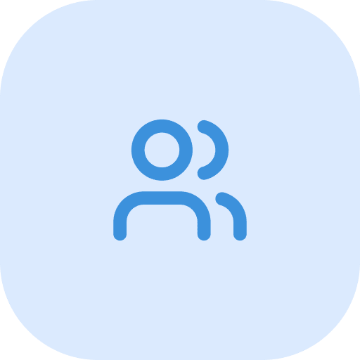People icon on light blue background.