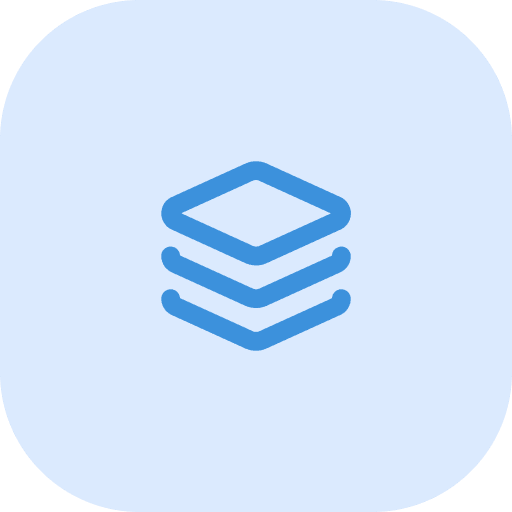 Three stacked blue layers on light blue.