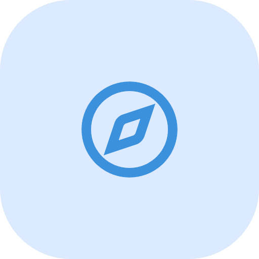 Blue compass icon on light blue background.